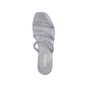 SCHUTZ Womens Silver Braided Diana Square Toe Slip On Slide Sandals Shoes 6 B